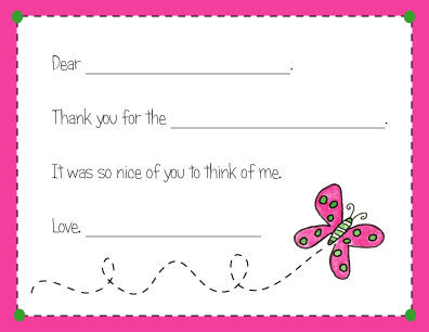Butterfly  Fill In Thank You Notes